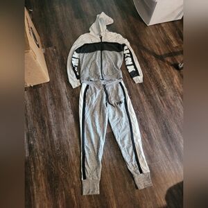 Pink Victoria secret zip-up hoodie with matching Sweatpants size small